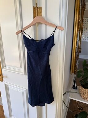 Princess Polly Navy Satin Slip Mini Dress